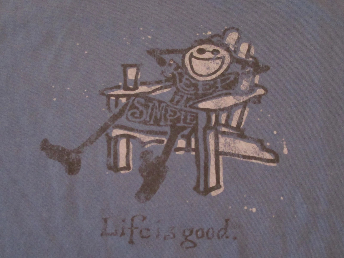 LIFE IS GOOD! Keep It Simple Kicked Back Relaxing Blue T Shirt Size L