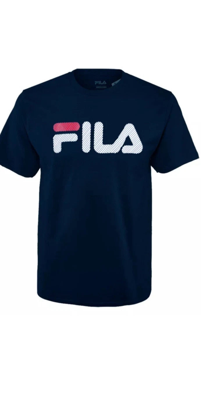 Fila Men's T-Shirt Short Sleeve Logo Graphic Crew Neck Navy Blue Choose Size