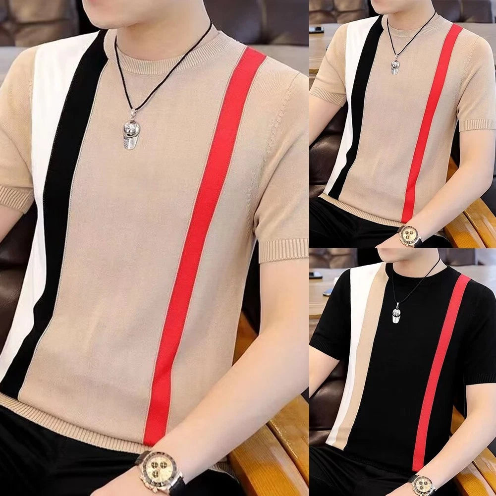 Men Slim Fit Tee Casual Wear Layering Round Neck Short Sleeve Slim Fit