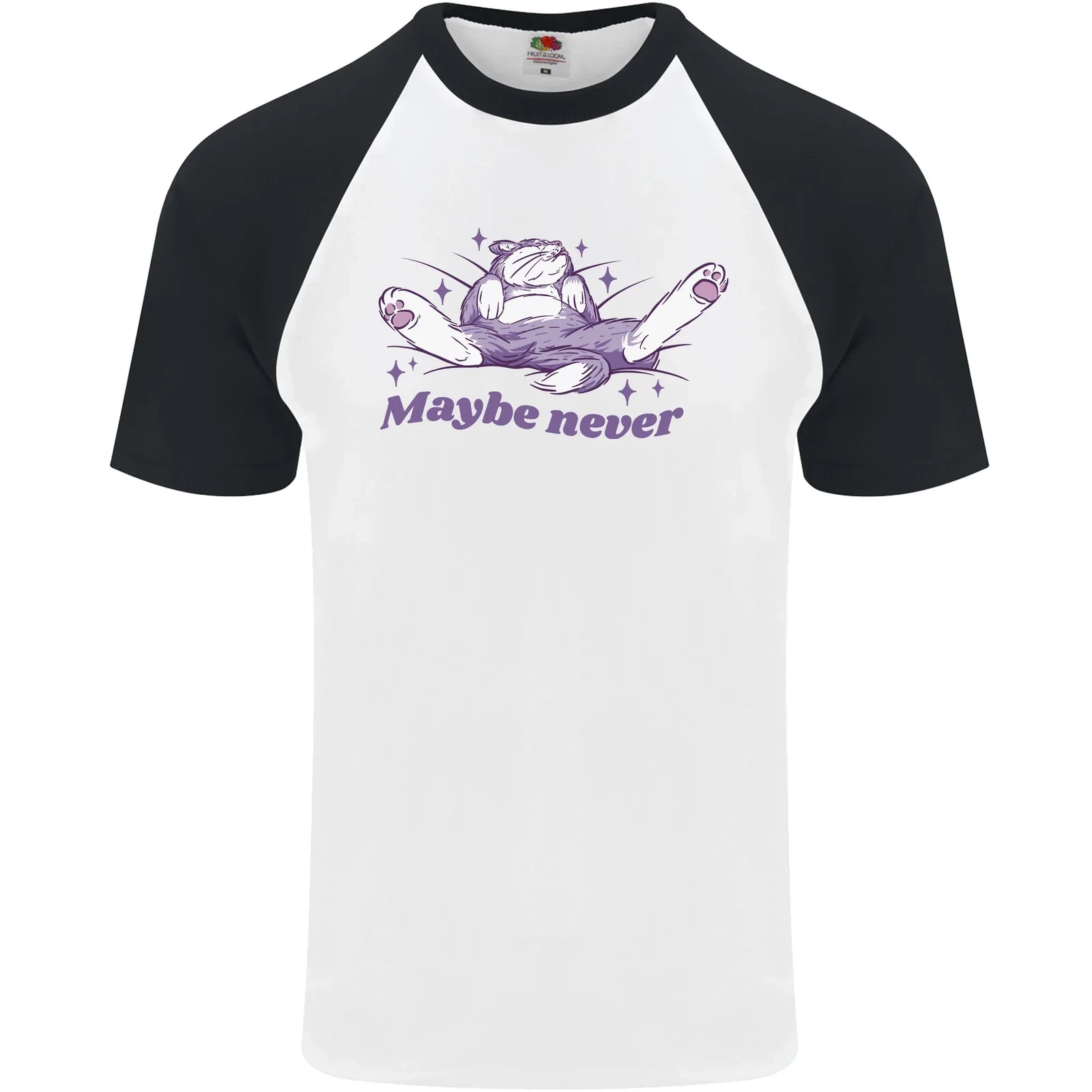 Maybe Never Lazy Cat Sleeping Mens S/S Baseball T-Shirt