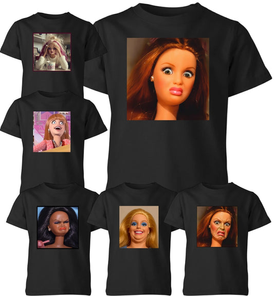 Creepy Doll Face Meme T Shirt Funny Unisex Kids Boys Girls Graphic Tee Gift Top