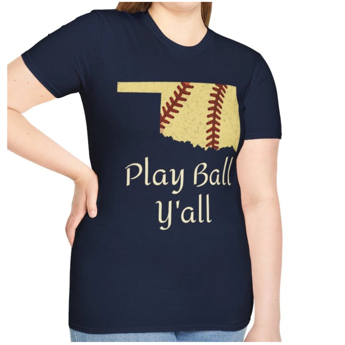 Oklahoma Softball Play Ball Y'all T-Shirt | Unisex State Baseball Tee Great Gift