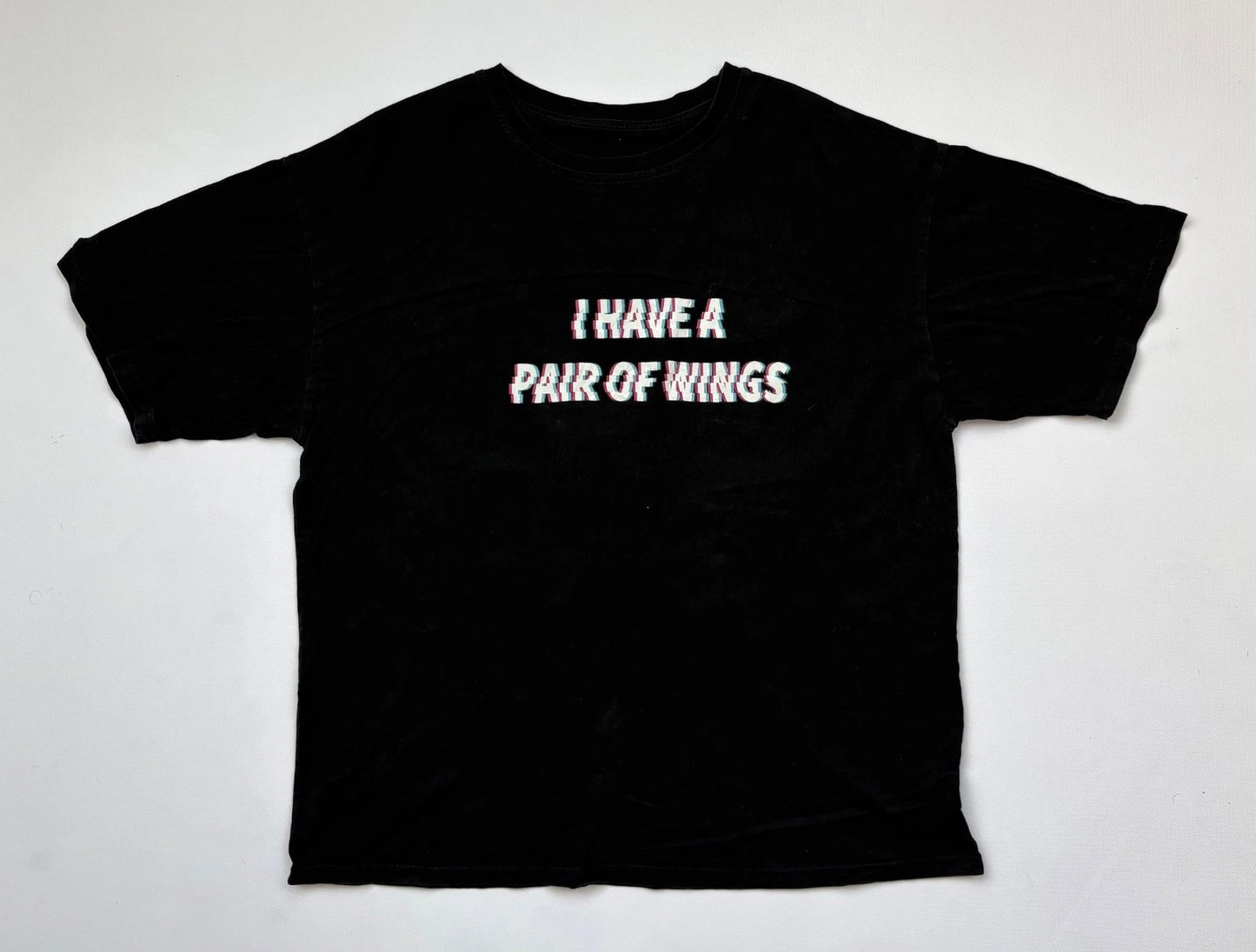Y2K Angel Wings Graphic Tee Black Double Sided Print Streetwear Size L