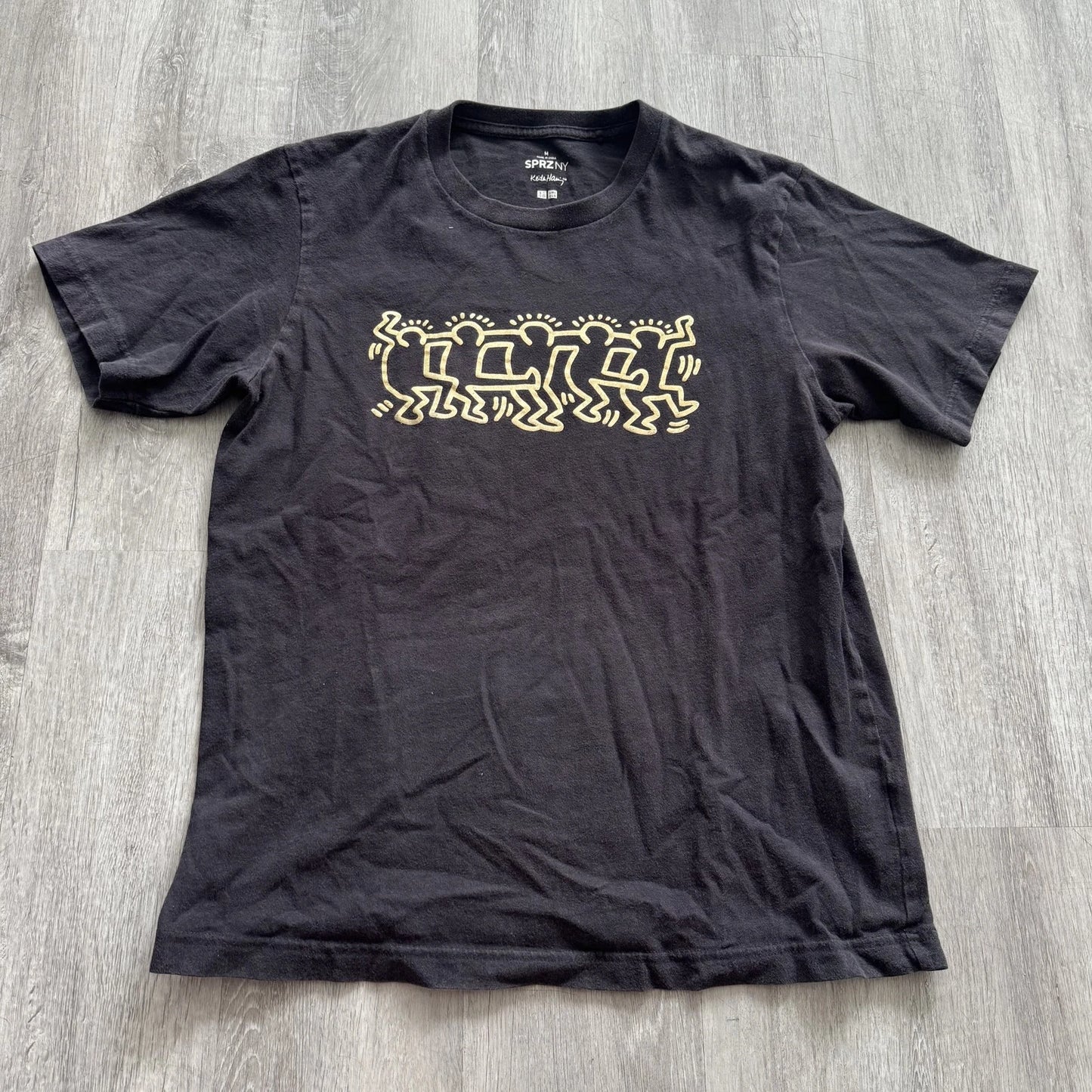 Keith Haring Uniqlo SPRZ NY Shirt Mens Medium Black Graphic Tee Pop Art Dancing