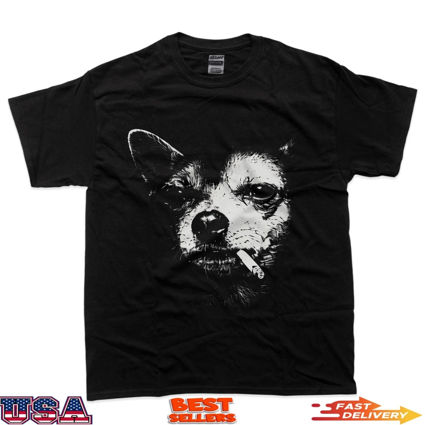 Dog Smoking Cigarette Funny Chihuahua Meme T-Shirt