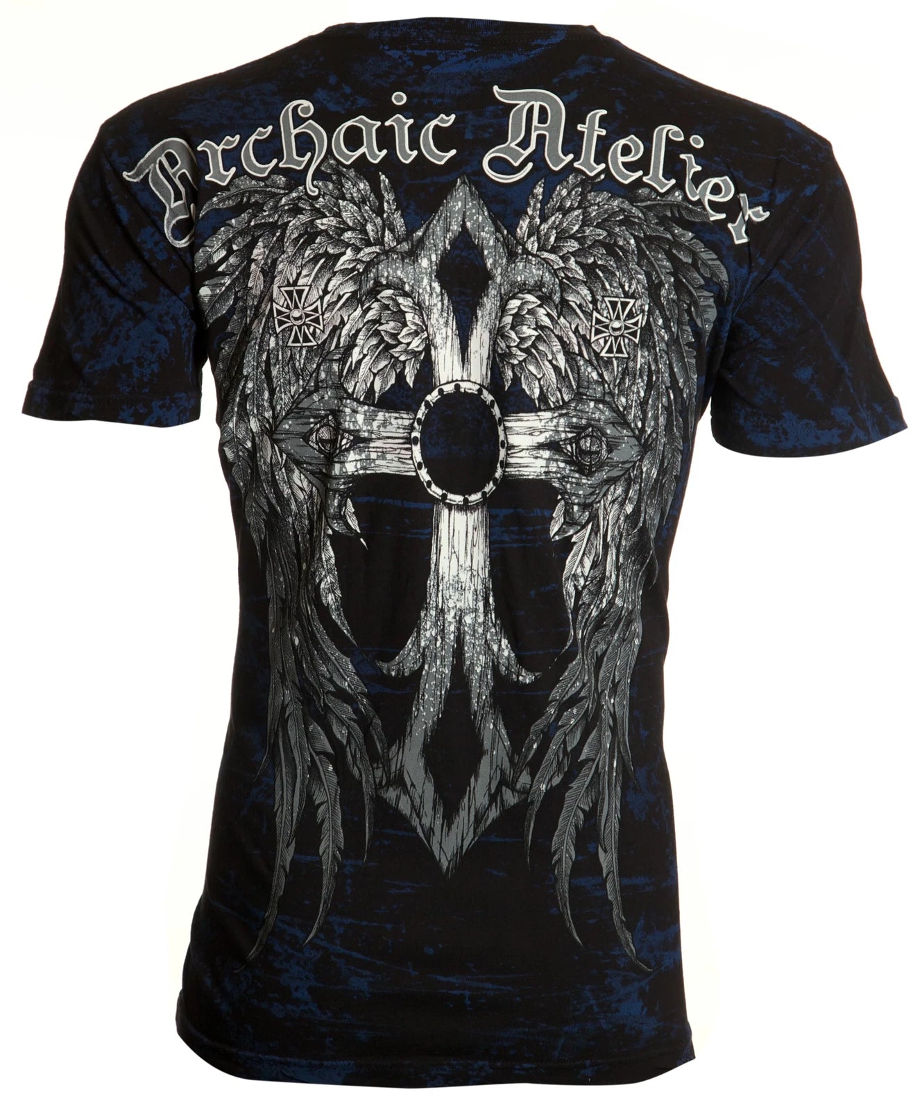 Archaic by Affliction Men's T-Shirt Accursed Wings Cross Biker