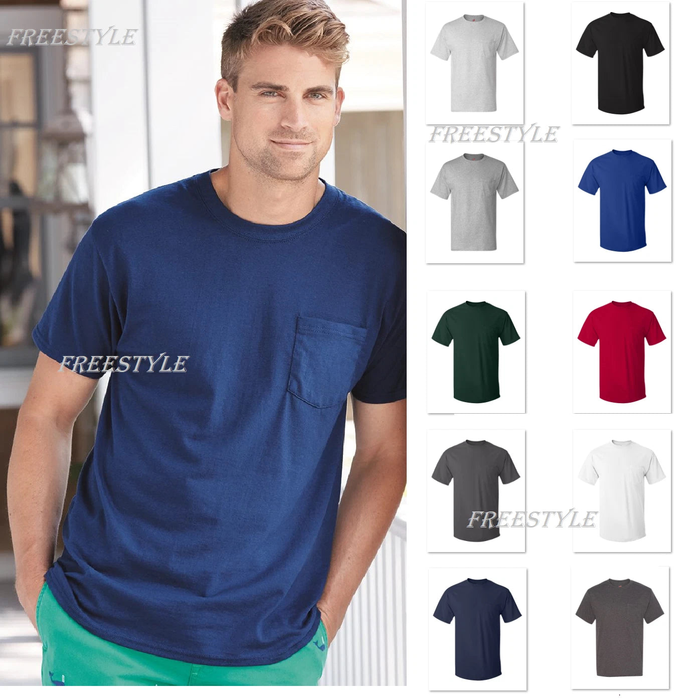 Hanes 5590 Authentic Pocket 100% Cotton jersey T-Shirt with Pocket Tee NEW SALE