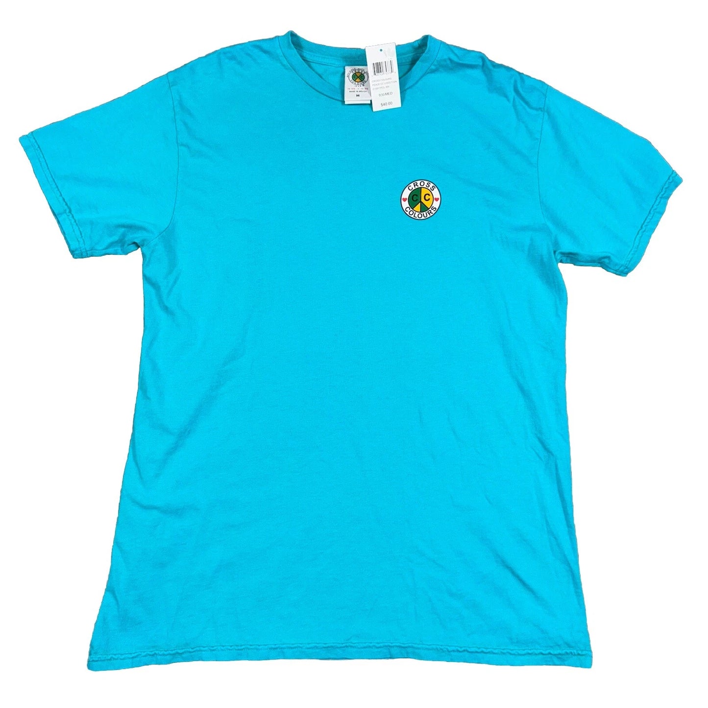 Cross Colours Peace Circle Logo T-Shirt Turquoise C10017PCL-300 Men's NEW
