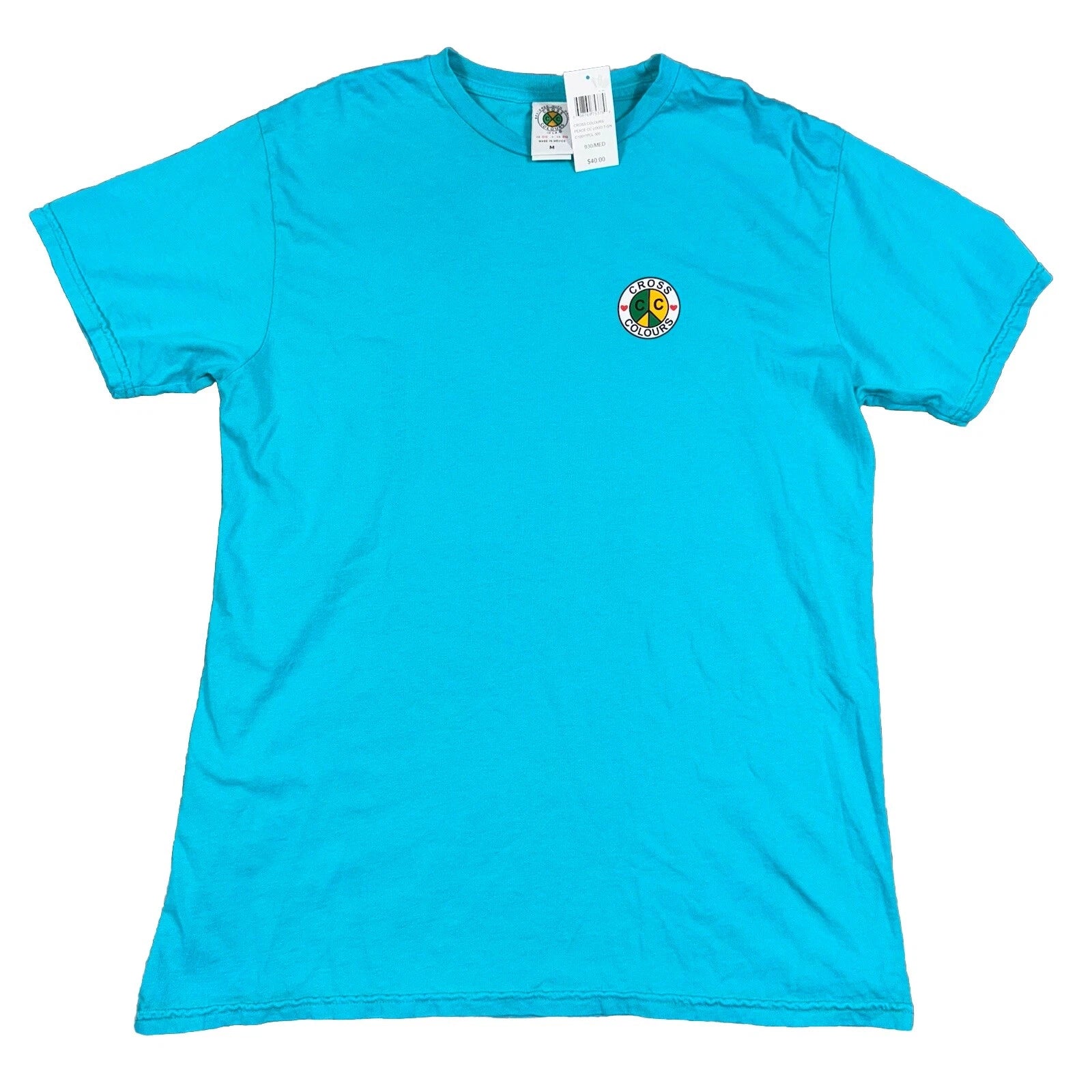 Cross Colours Peace Circle Logo T-Shirt Turquoise C10017PCL-300 Men's NEW