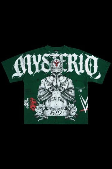 Mysterio's Heritage "Side By Side" 199X Oversized Tee in Deep Green Sz S In hand