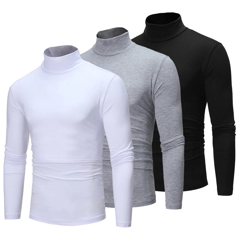 Men Turtle Roll Neck Jumper Long Sleeve Pullover Solid Soft Slim T-Shirt Tops