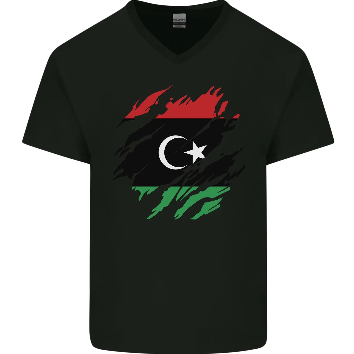 Torn Libya Flag Libyan Day Football Mens V-Neck Cotton T-Shirt