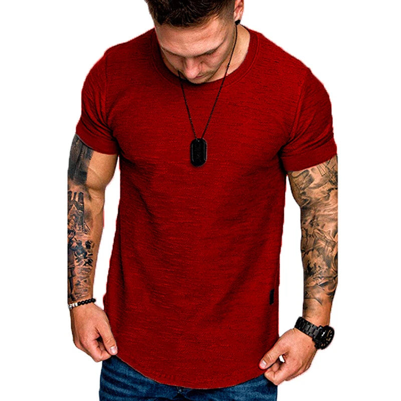 Mens Casual Slim Fit T Shirt Gym Muscle Crew Neck Short Sleeve Pullover Tops*A 」