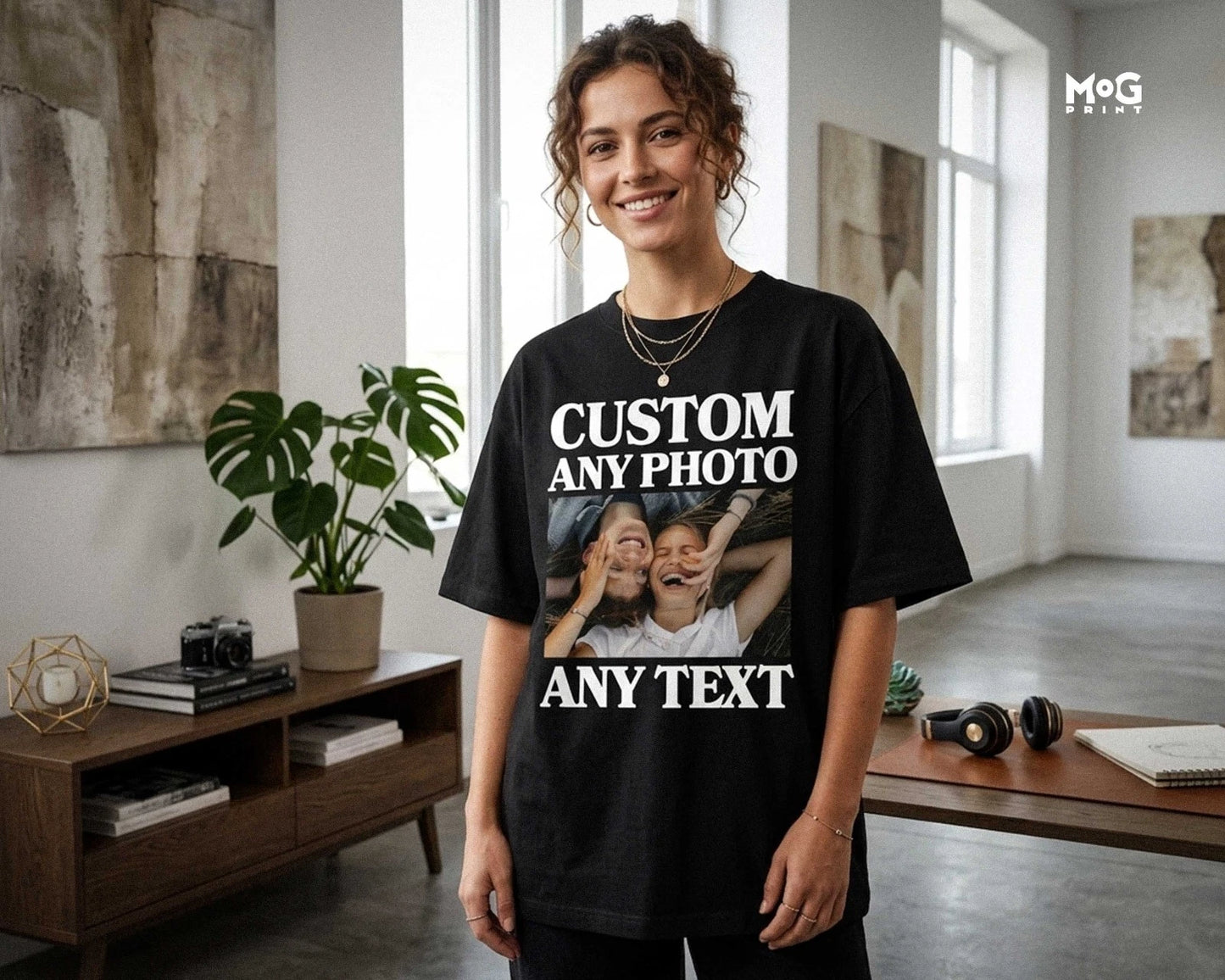 Oversized Custom Photo T-shirt Personalised Text Unisex Gift Shirt for Him Her