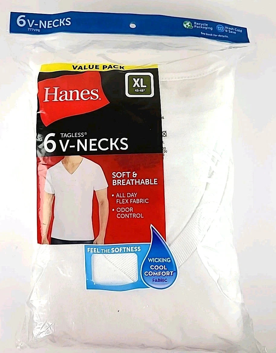 Hanes Men's V Neck T-Shirt XL White 6 Pack and breathable cooling