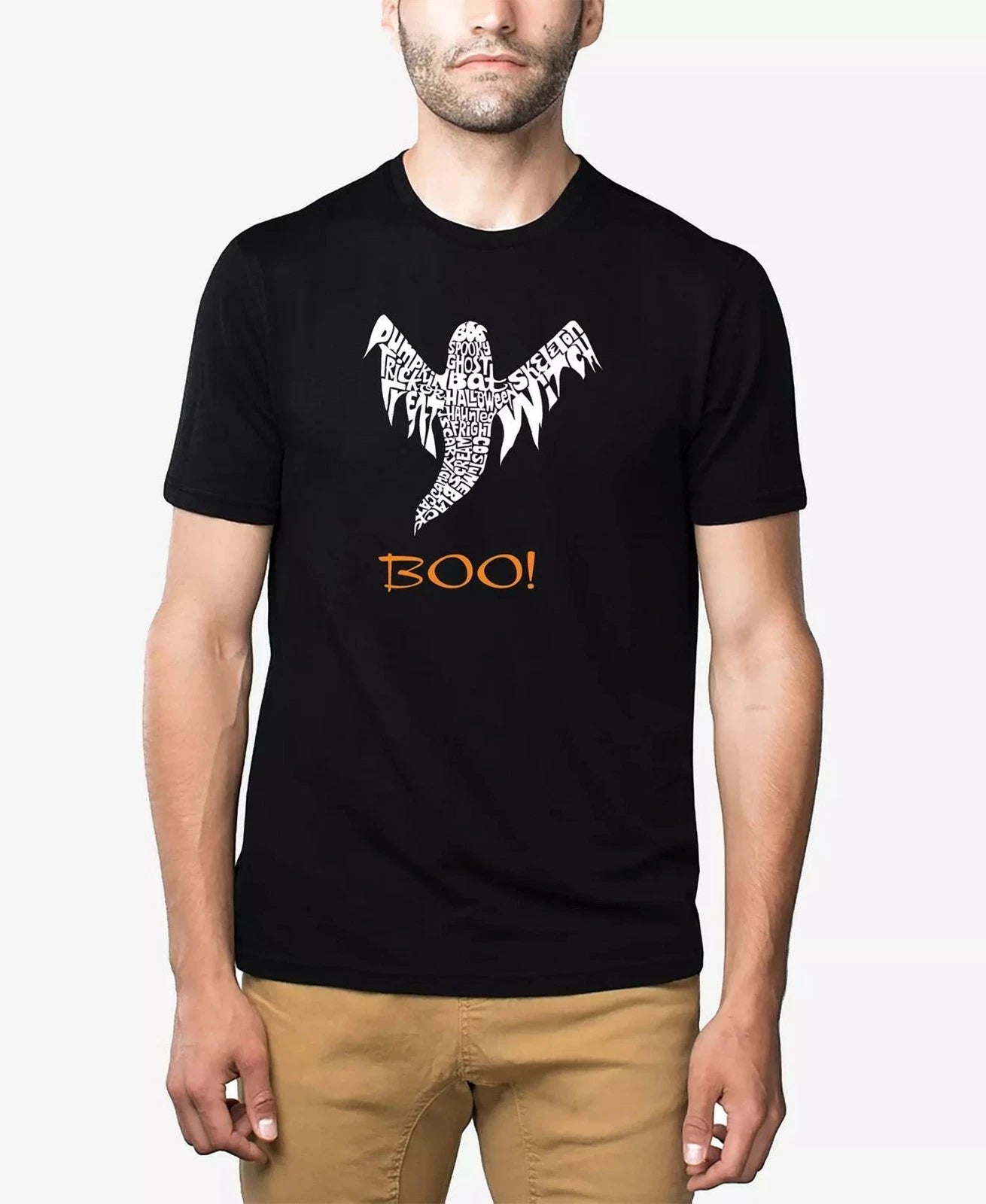 LA Pop Art Halloween Ghost  Men's Premium Blend Word Art T-Shirt Black-Large