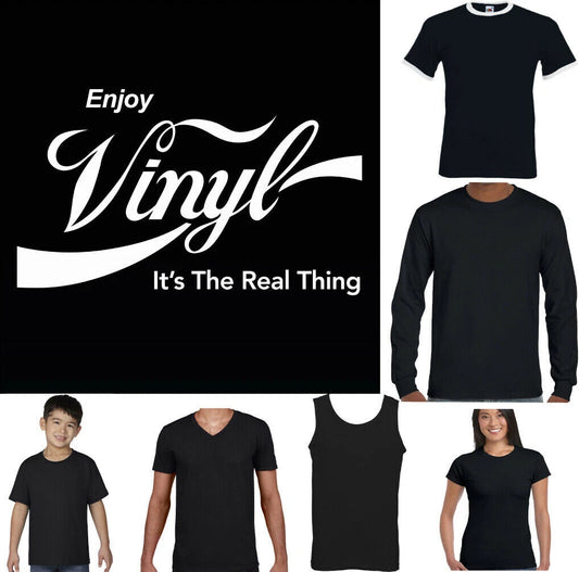 ENJOY VINYL T-Shirt Mens Funny Music DJ Decks Record LP Technics Headphones Top