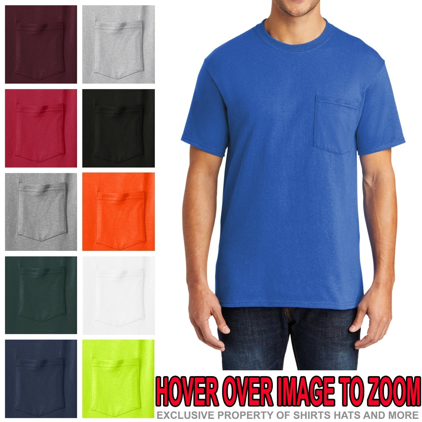 Mens T-Shirt with Pocket 50/50 Cotton/Poly Tee Size S, M, L, XL NEW