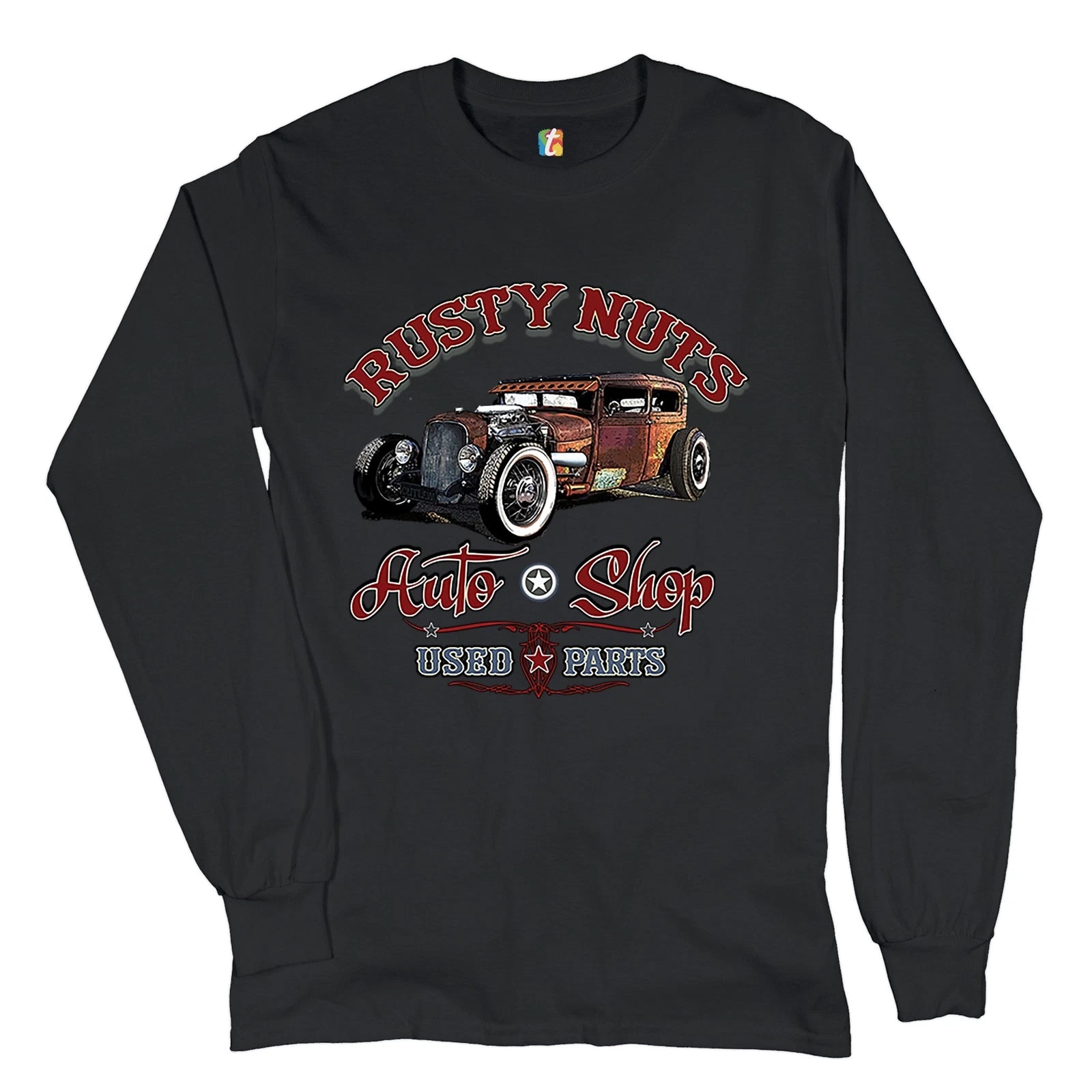 Rusty Nuts Auto Shop Long Sleeve T-shirt Hot Rod Rat Rod Vintage Old School