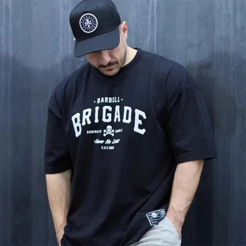 Oversized Loose Fit Printed Gym T Shirt For Men Cotton Casual Tees For Summer