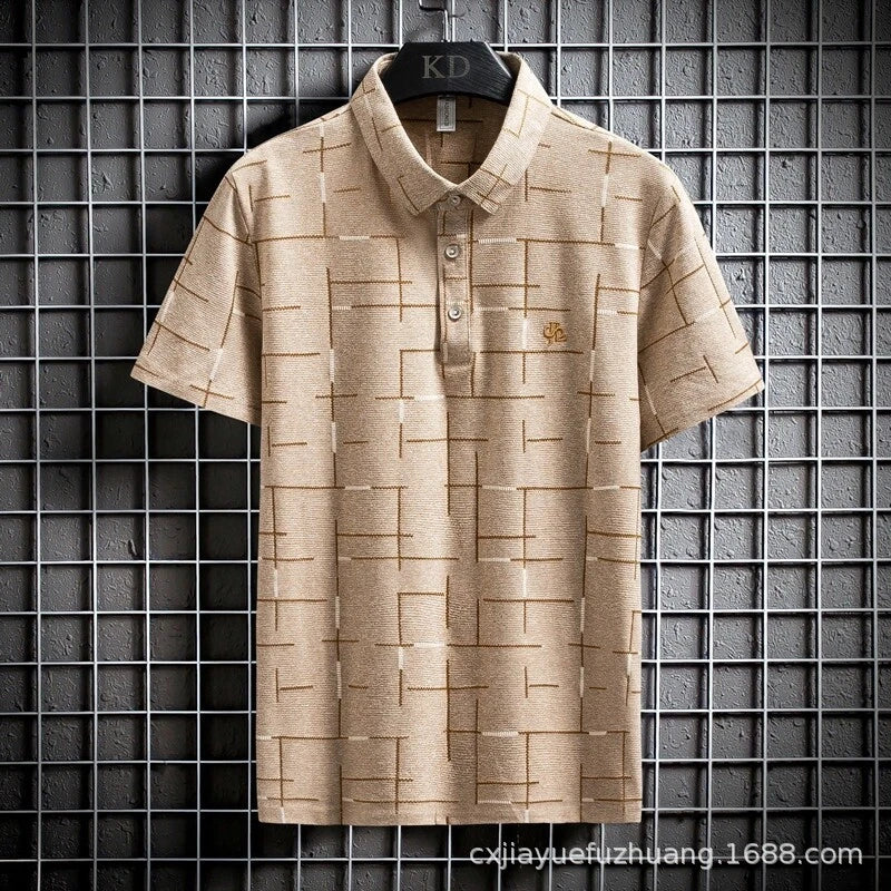 Men Plaid T-Shirt Slim Fit Printed Check Short Sleeve Business Casual Workwear