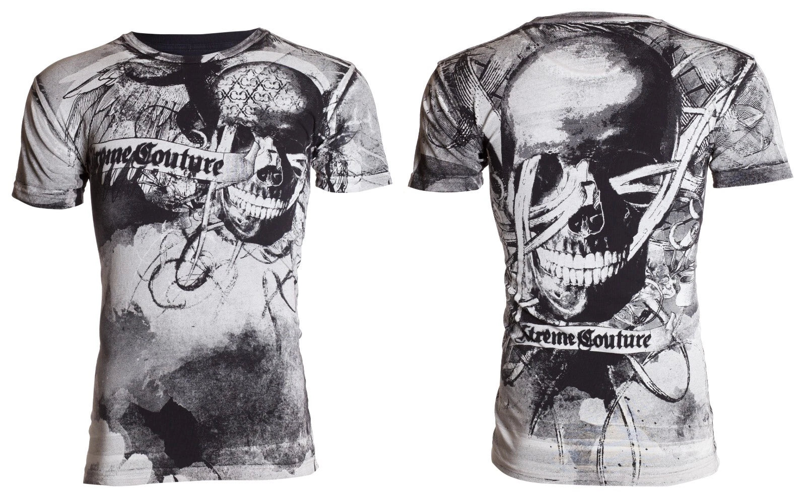 XTREME COUTURE by AFFLICTION Black CROSSED OUT Short Sleeve Slim Fit T-shirt NWT