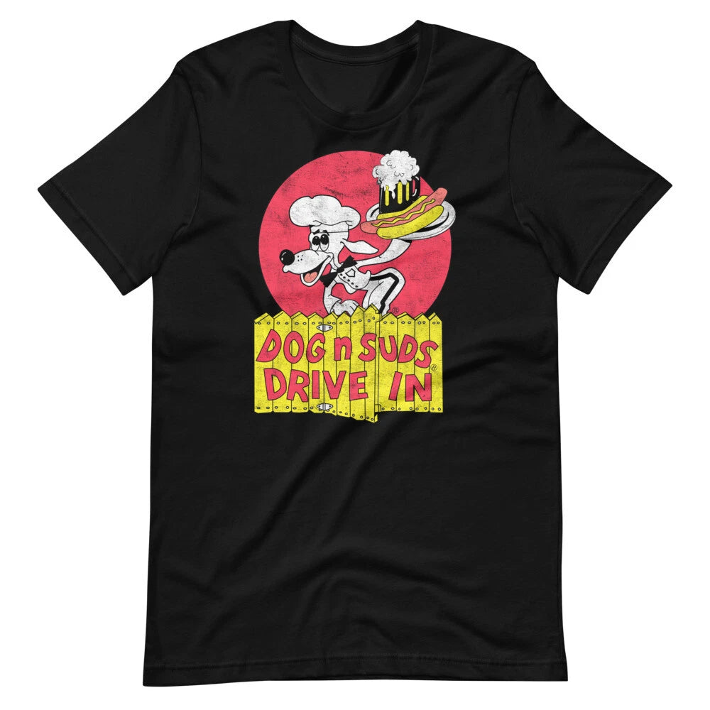 DOG N SUDS Drive In Restaurant Black Graphic Tee Shirt Short-Sleeve T-Shirt