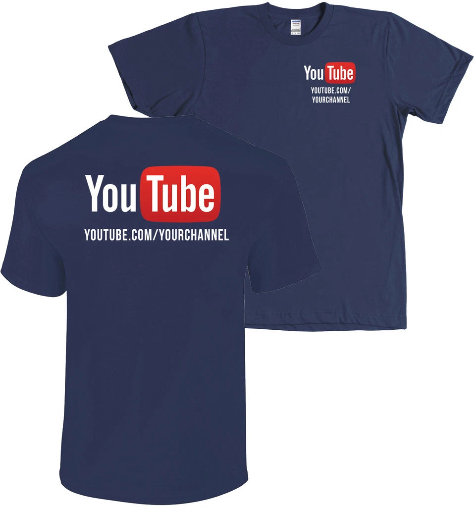 YouTube Channel CUSTOM URL Shirt Front & Back Print - MORE COLORS