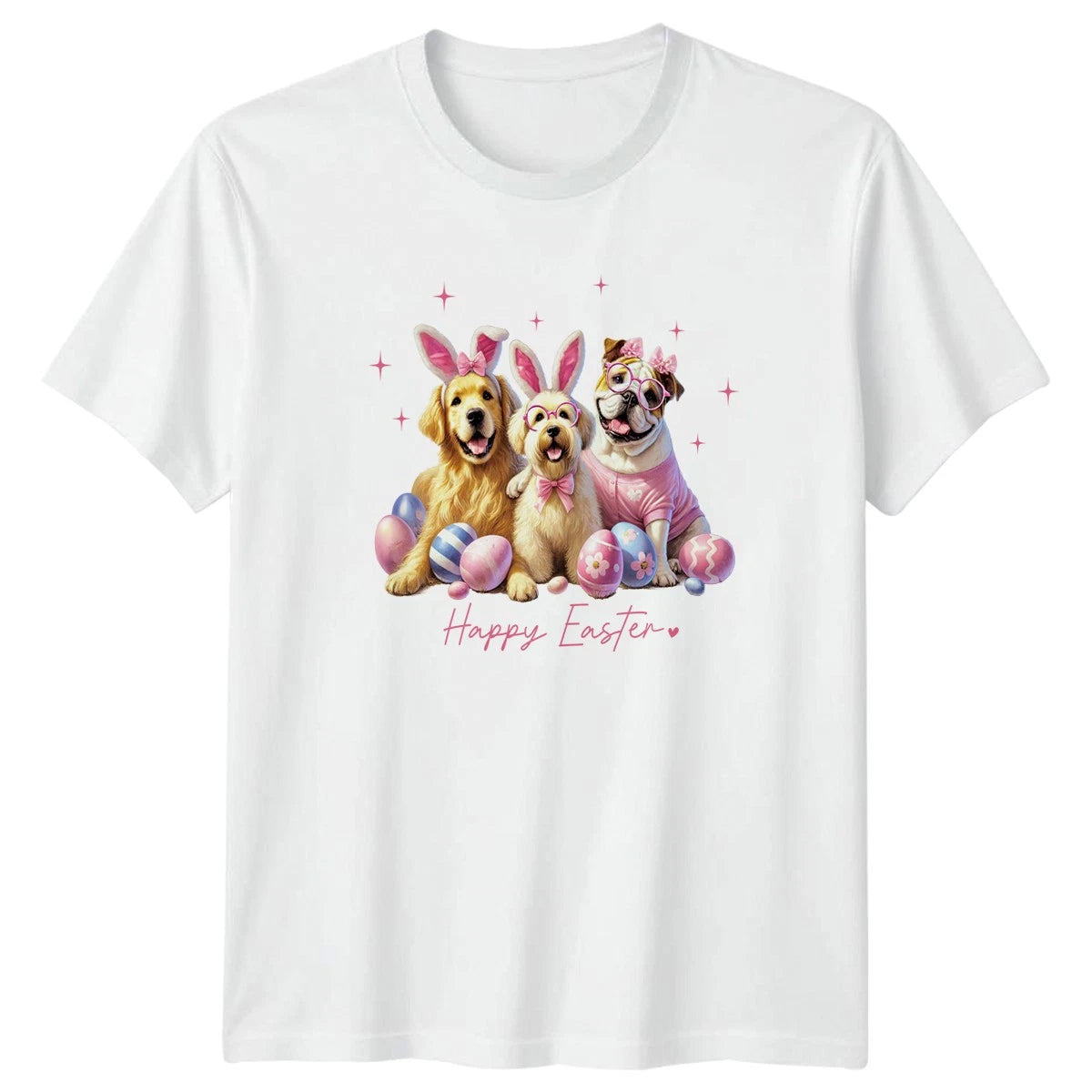 Happy Easter Womens T-Shirt Cute Bunny Dogs Dog Lover Easter Gift For Her