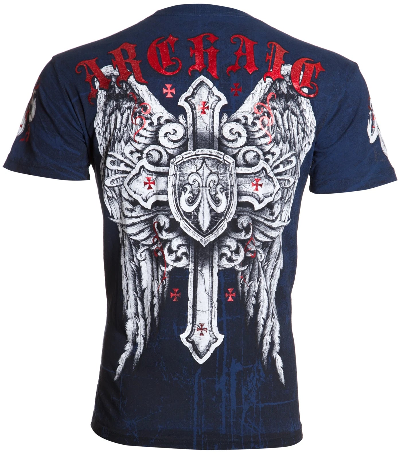 Archaic by Affliction Men's T-Shirt Phenomenon Wings Cross Biker
