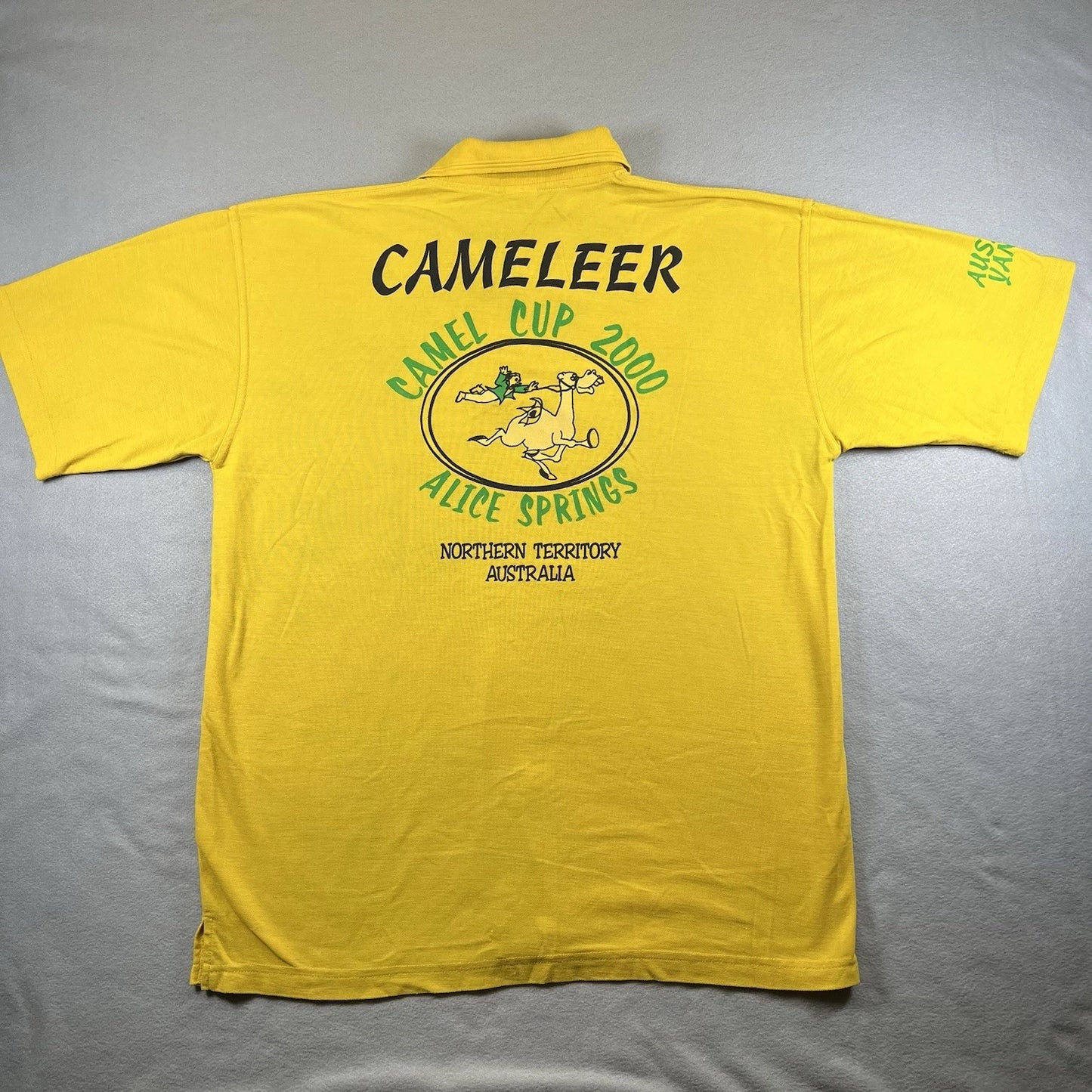 Vintage Australia Camel Cup 2000 Alice Springs Polo Shirt XL Yellow Preppy