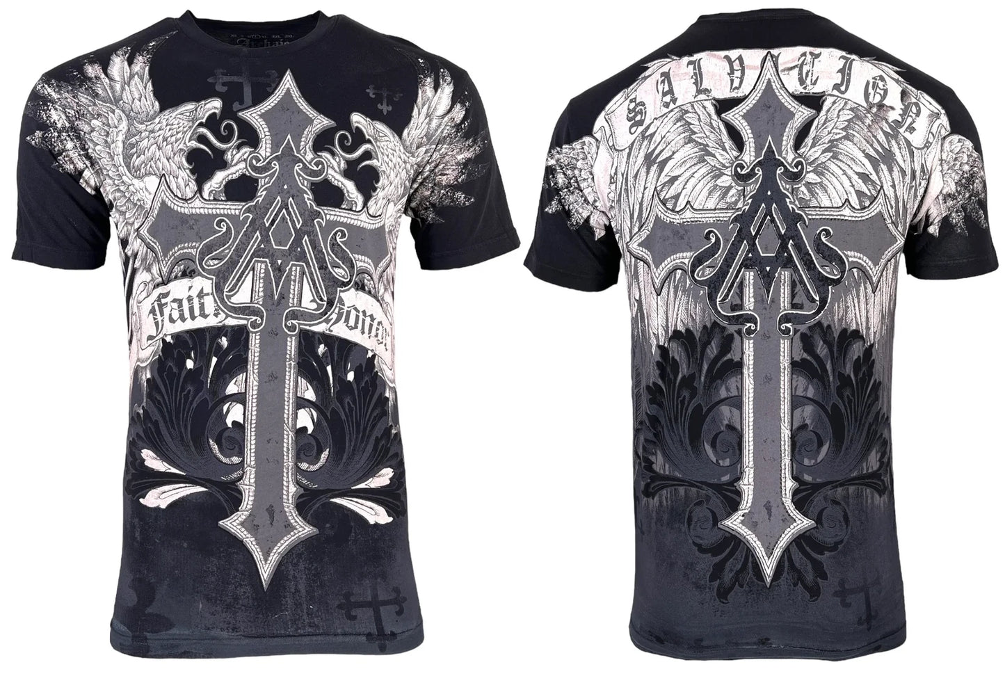 Archaic by Affliction Men's T-Shirt Winged Creature Wings Cross Biker