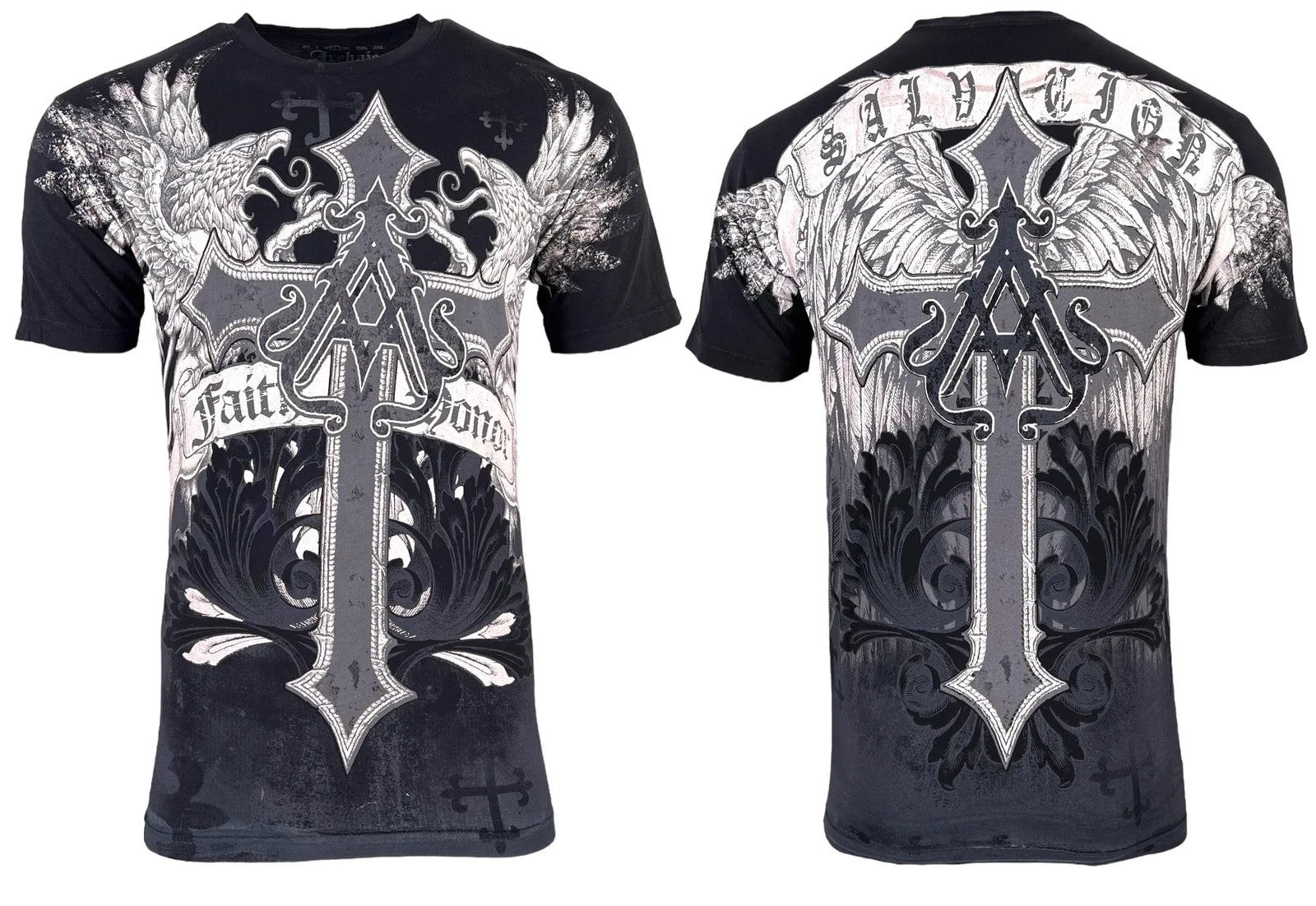 Archaic by Affliction Men's T-Shirt Winged Creature Wings Cross Biker