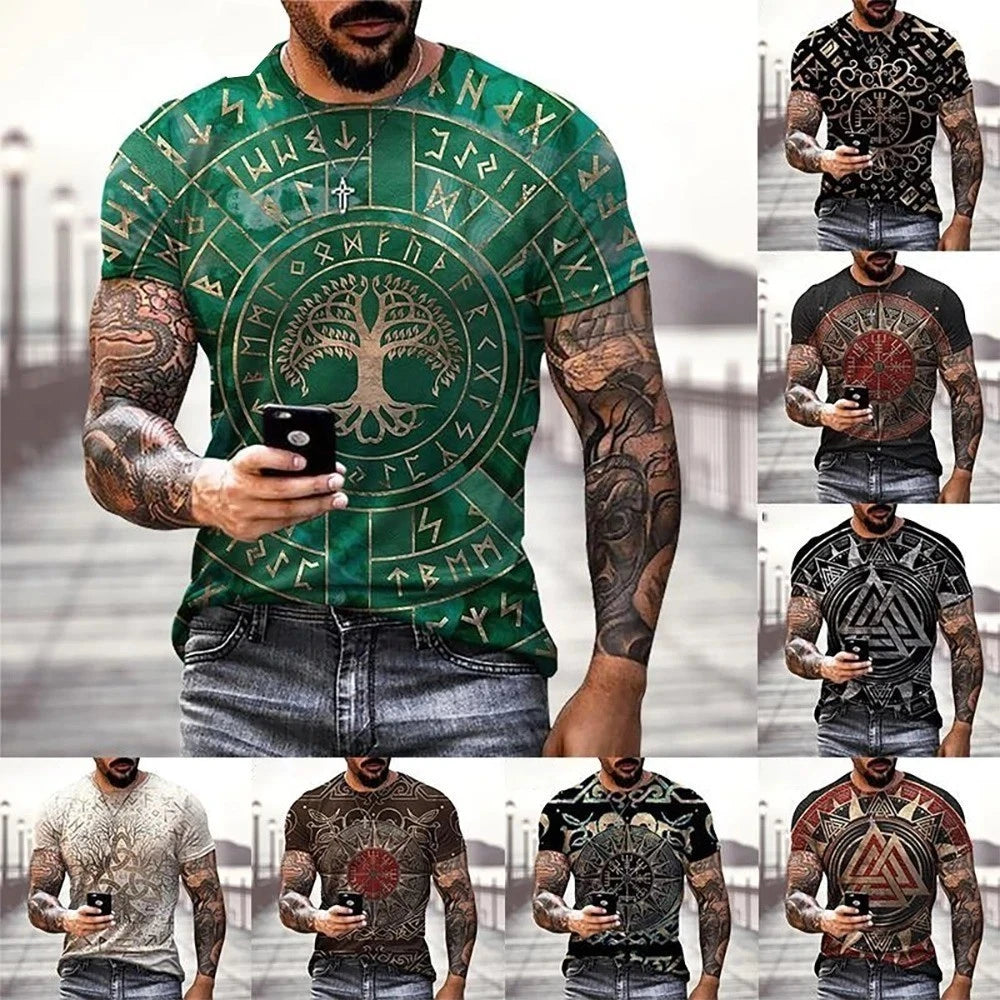 Viking Tattoo 3D Print T-Shirt Men’s Fashion Hip Hop Street Short Sleeve Top