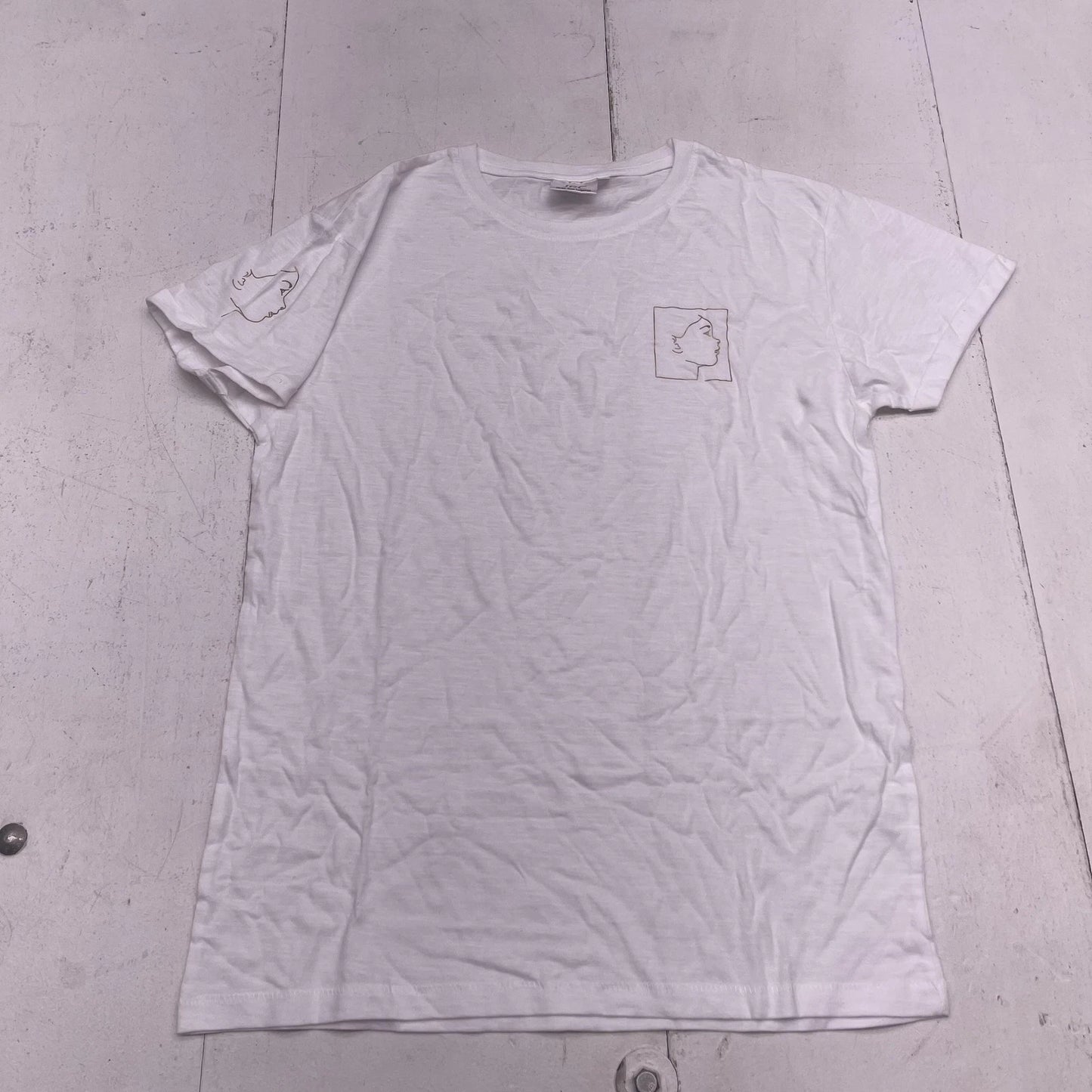 James Ross Collection Shirt Mens Medium White Minimalist Face Graphic Cotton Tee