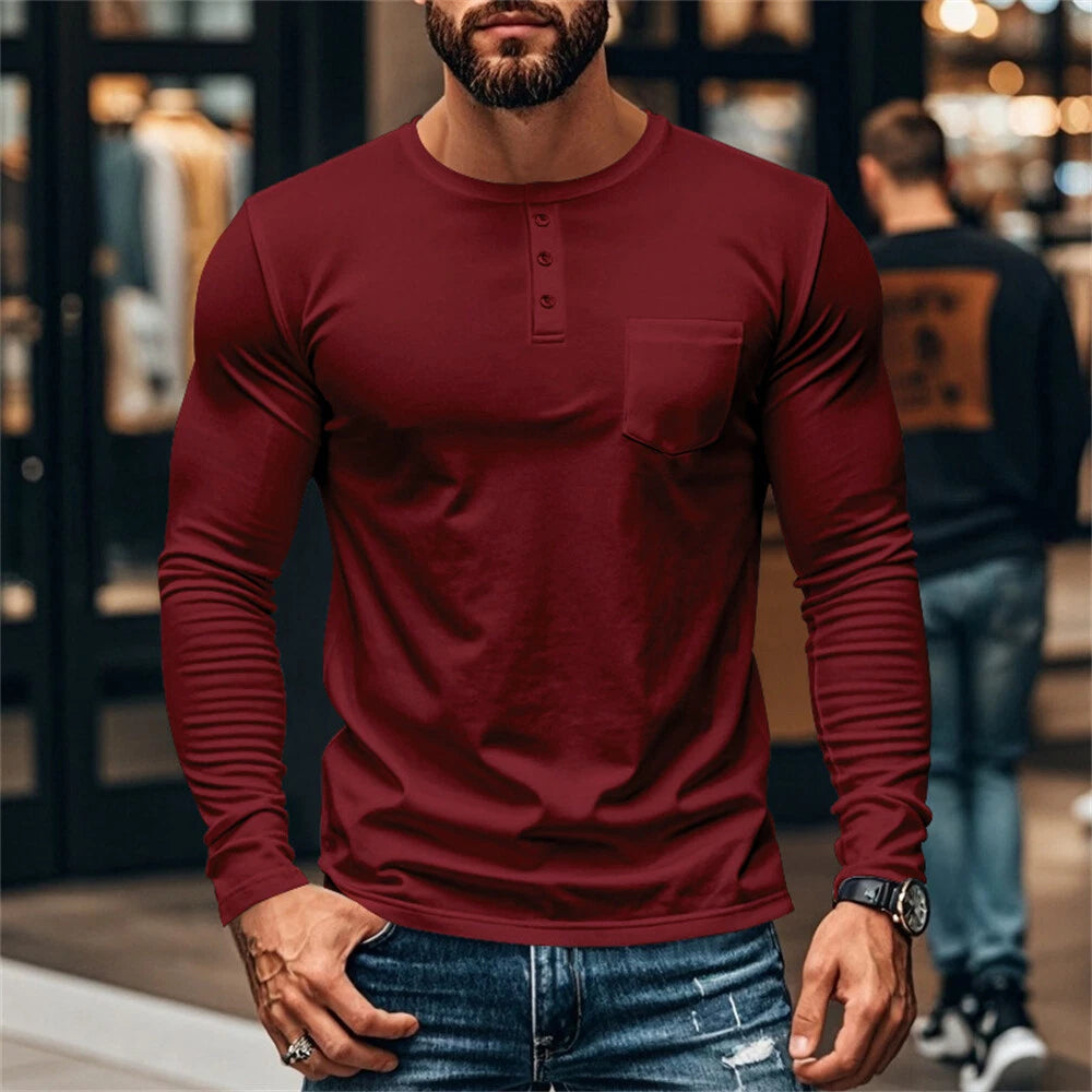 Mens Henley Shirt Casual Shirts Long Sleeve Button Tops Blouse