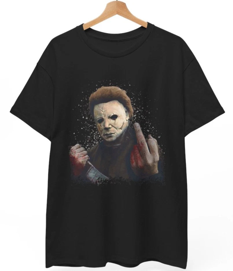 Michael Myers T-Shirt Middle Finger Goth Punk Horror Halloween Unisex Tee