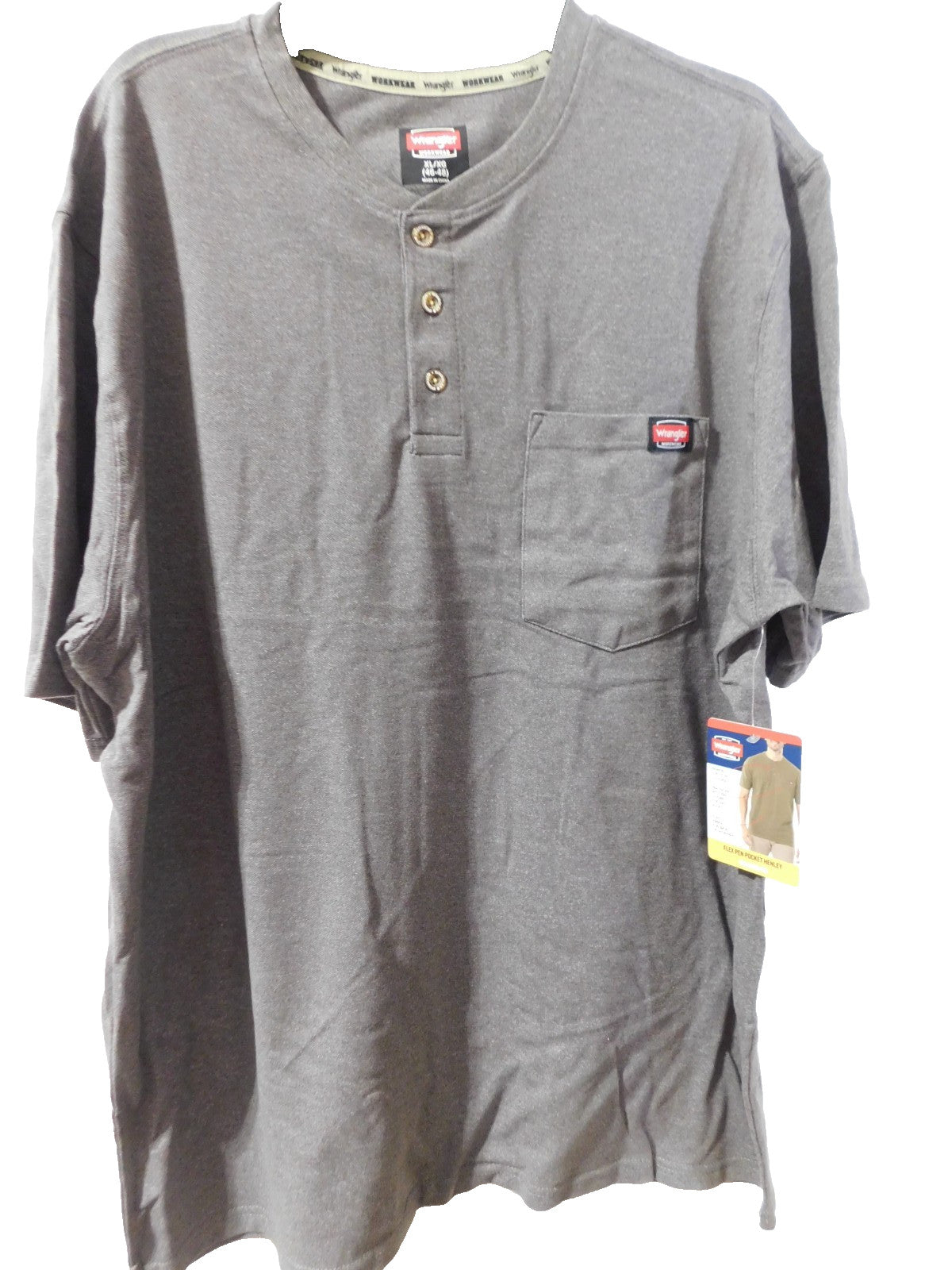 Wrangler Workwear Flex Pen Pocket Henley T-Shirt Men's XL (46-48) Charcoal