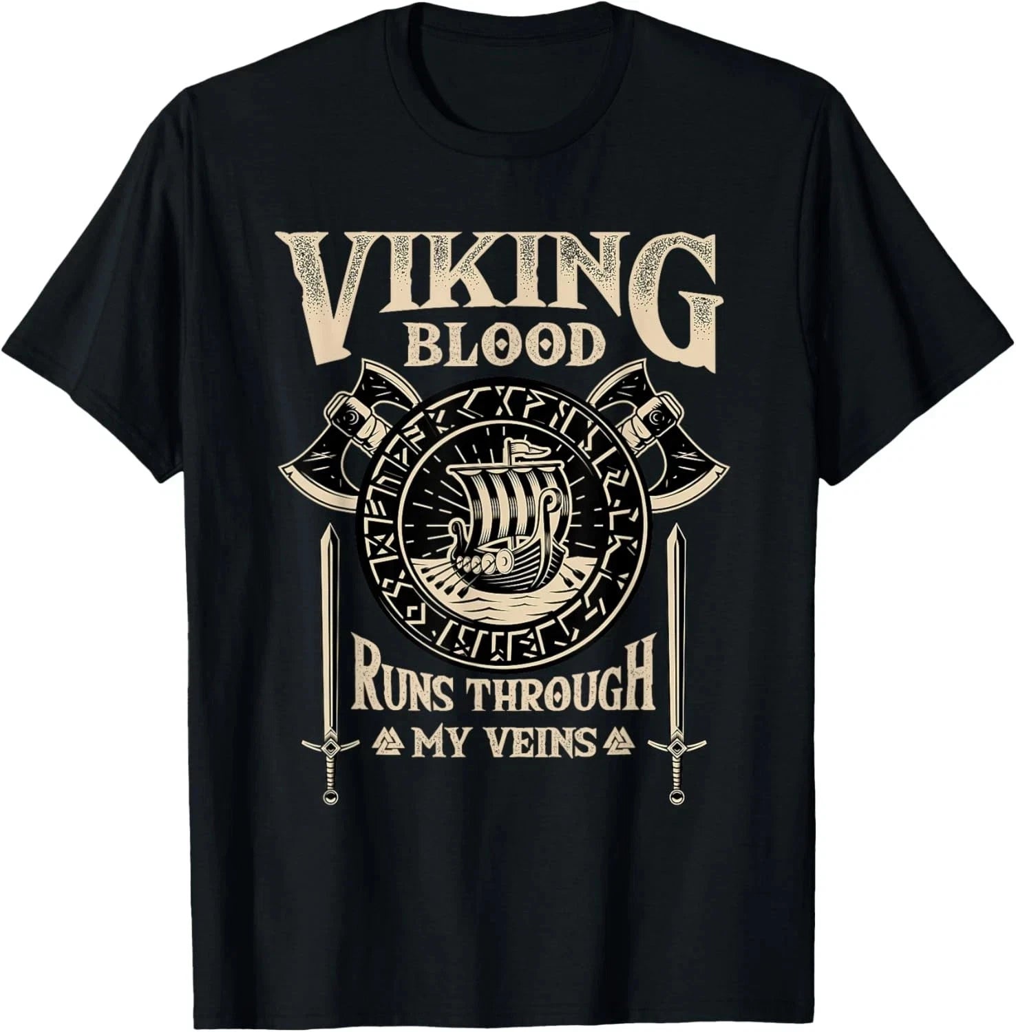 Viking T-Shirt – Viking Blood Runs Through My Veins Norse Mythology Warrior