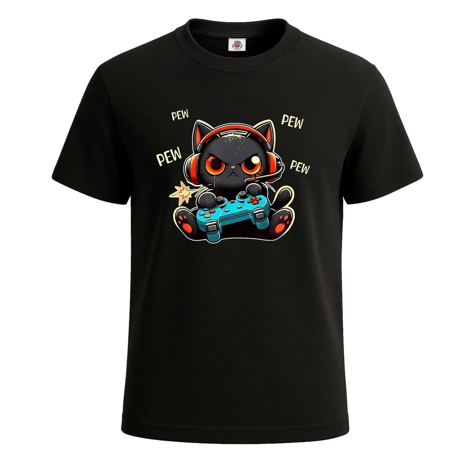 Cute Gamer Cat Pew Pew Anime Novelty Men's T Shirt Funny Party Shirt Top