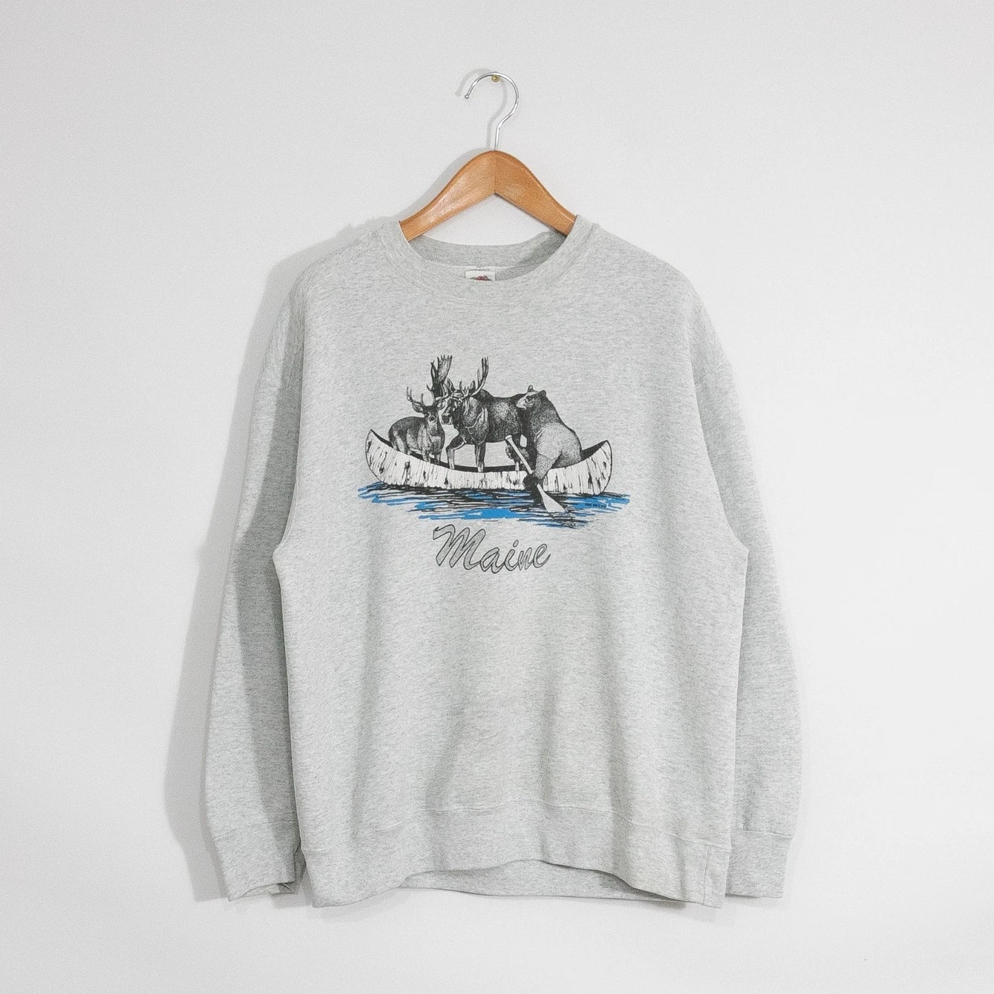 Vintage 90s Maine Funny Animals Rowing Sweatshirt Mens XL - Distressed Crewneck