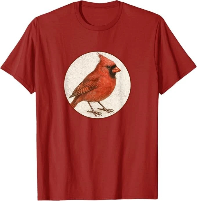 Northern Cardinal T-Shirt Retro Bird Tee Design 10 Colors by Bird.Fan