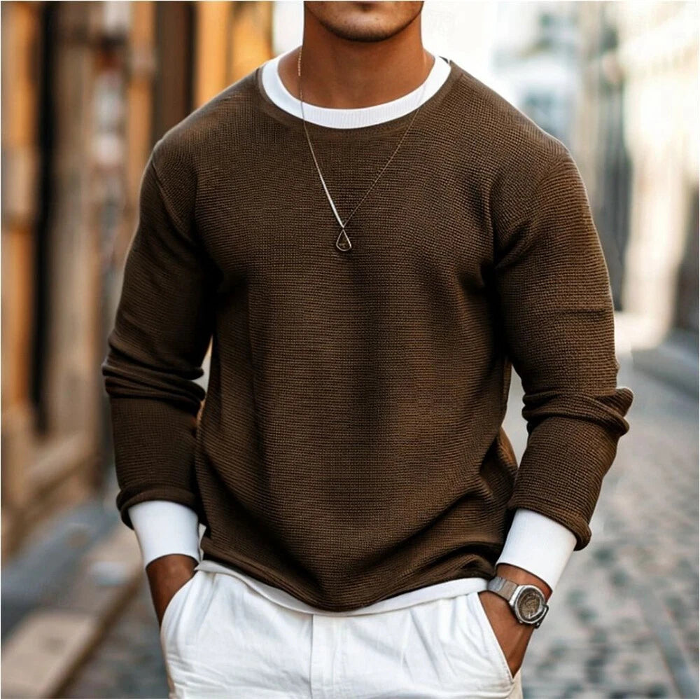 Men's Casual Long Sleeve T-Shirt Classic Slim Round Neck Shirts