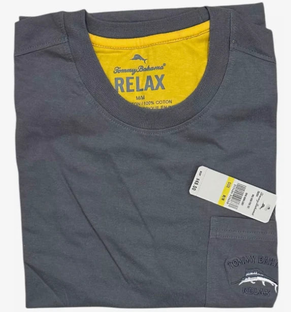 $48 TOMMY BAHAMA Embroidered BURN GREY Relaxed Fit Short Sleeve Pocket T-shirt