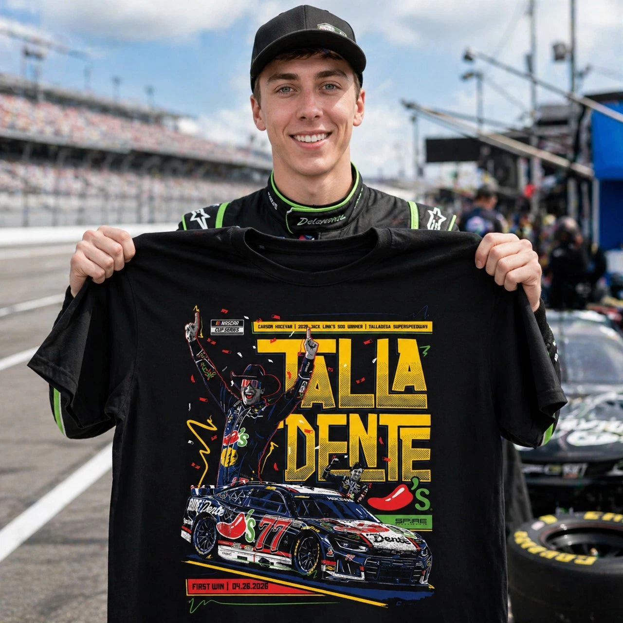 🔥Carson Hocevar #77 First Win Dega 2026 Graphic Black Gift Fans S-5XL