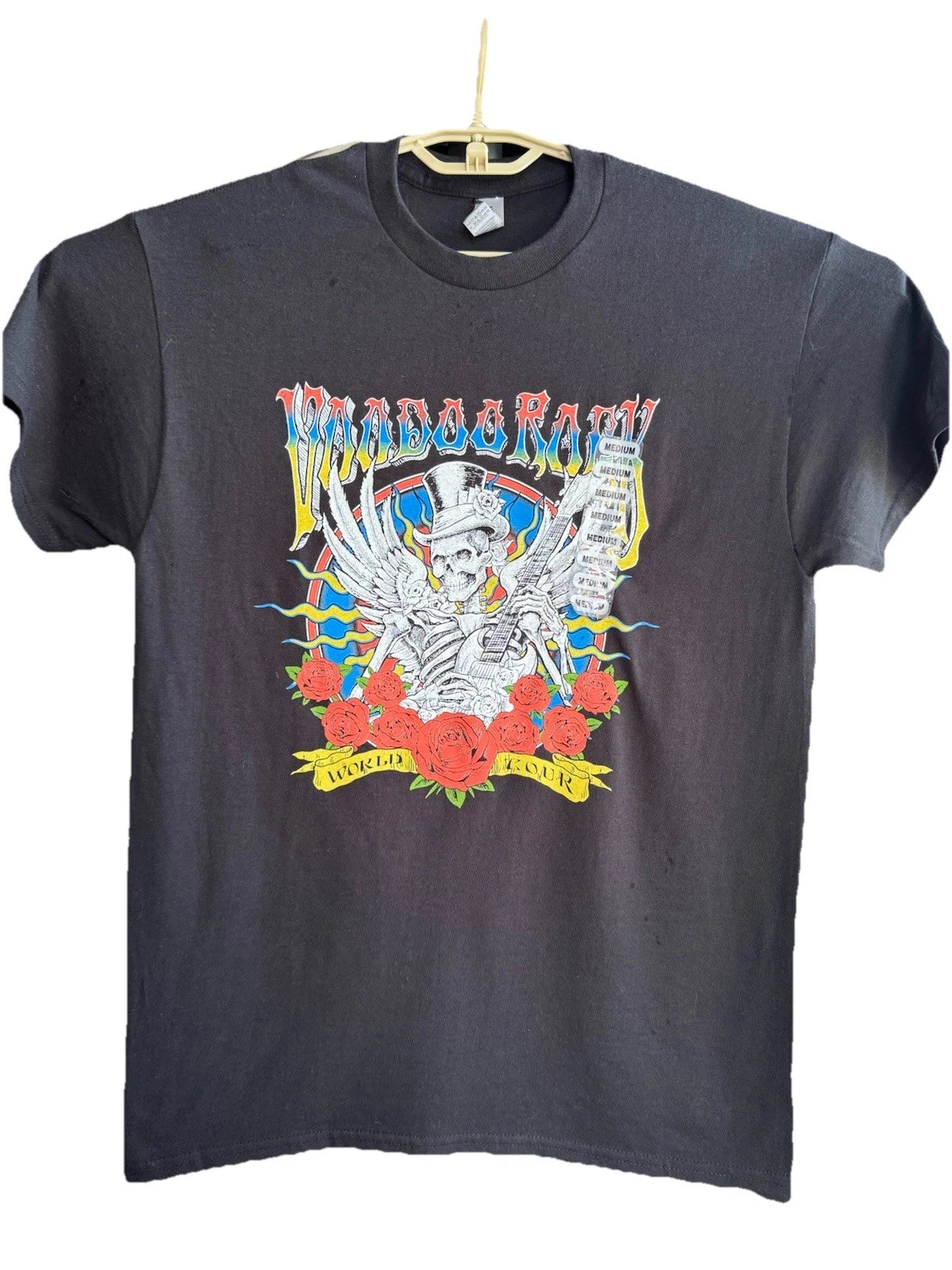Voodoo Rock Skeleton Roses Tour Shirt M Black Gildan Heavy Cotton Graphic Tee
