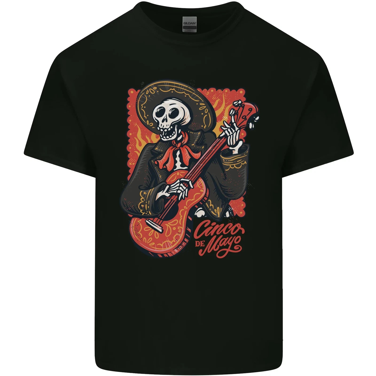 Mariachi Skeleton Cinco De Mayo Skull Mens Cotton T-Shirt Tee Top