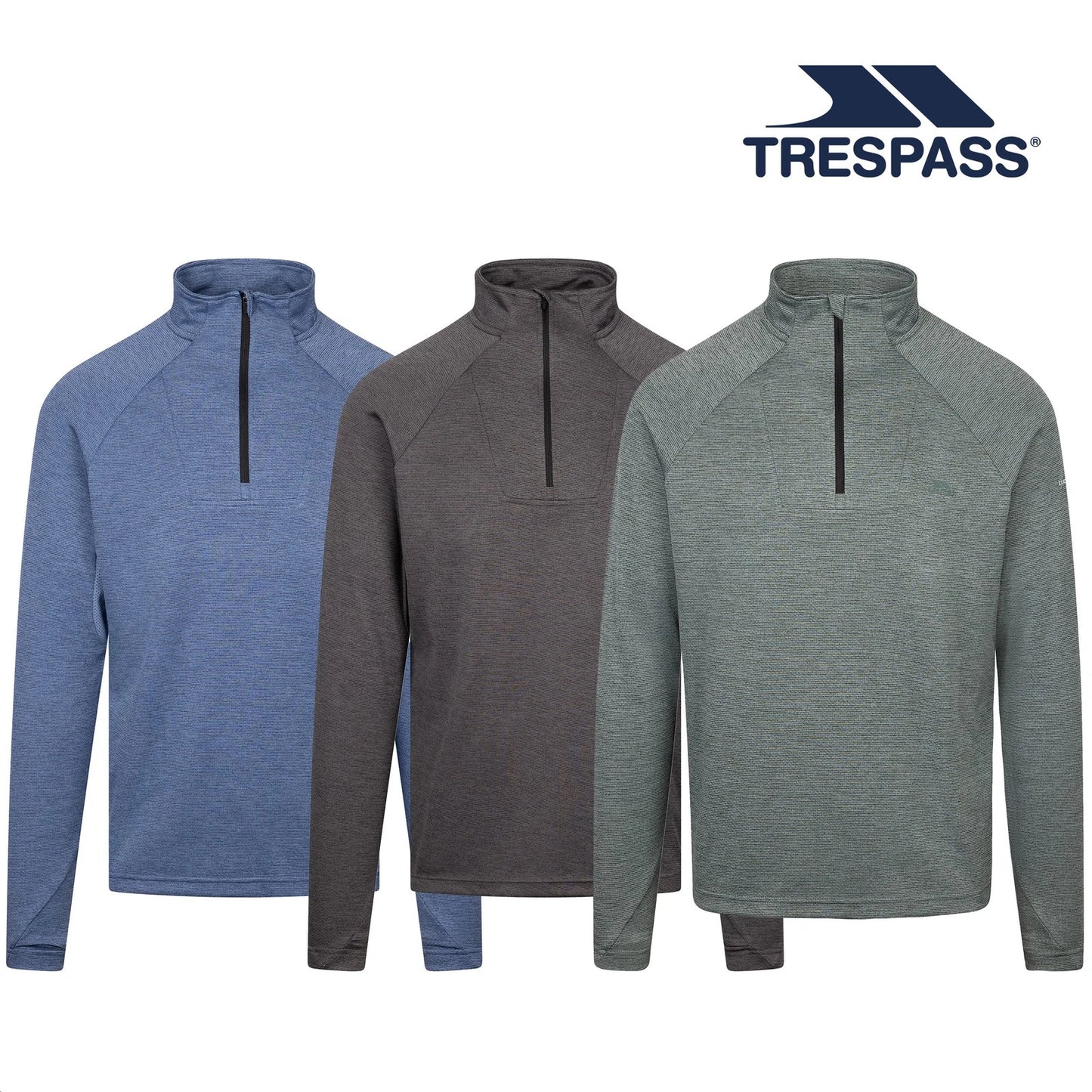 Trespass Mens Long Sleeve T-Shirt Valin - 1/4 Zip Top with Reflective Detail
