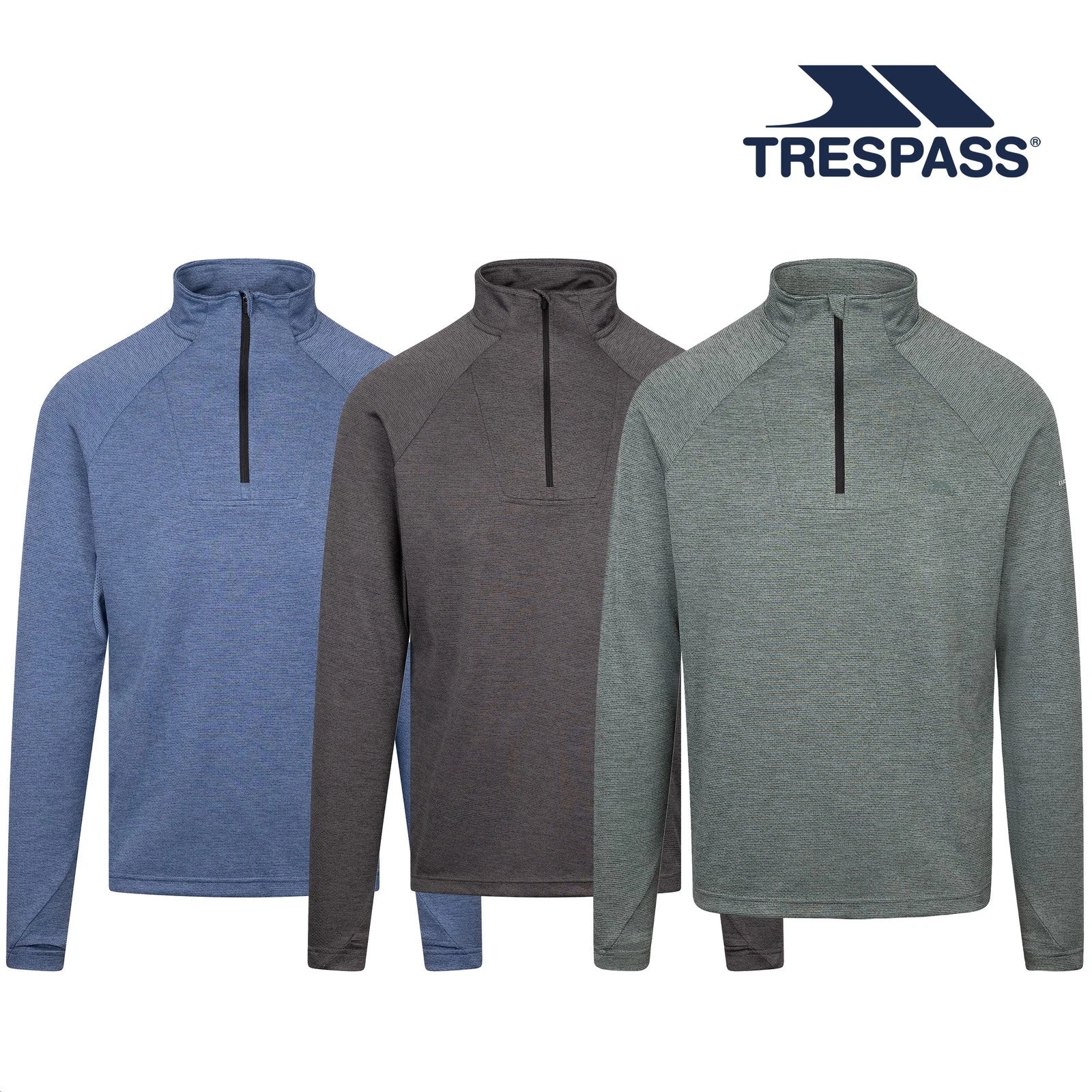 Trespass Mens Long Sleeve T-Shirt Valin - 1/4 Zip Top with Reflective Detail