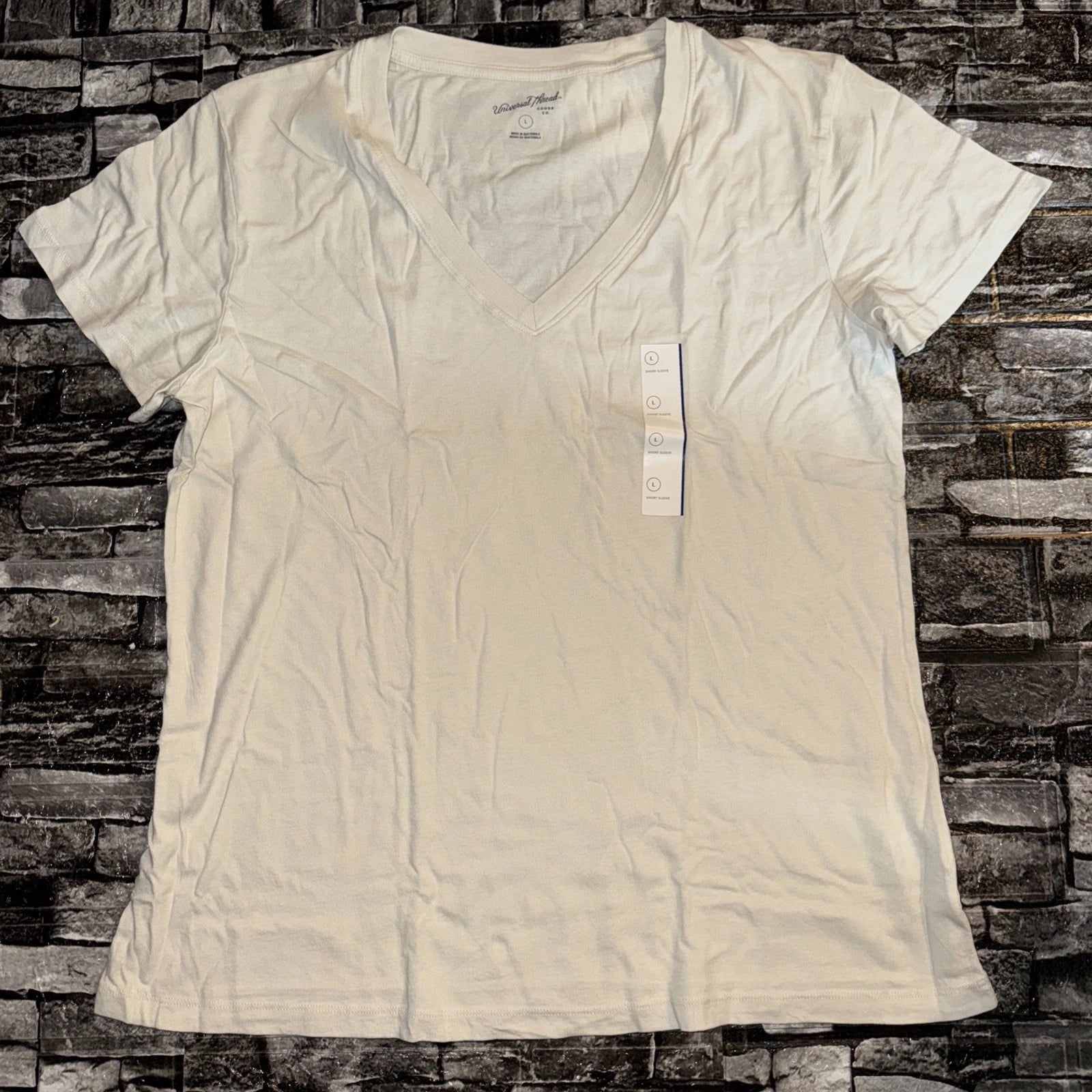 Women's Size Large  V Neck Short Sleeve T-shirt, OFF White By Universal Thread